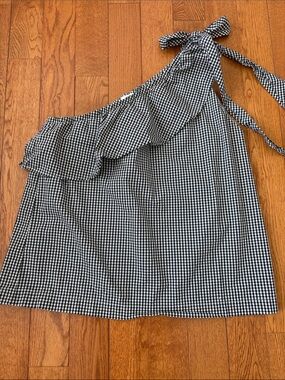 Vineyard Vines Black and White Gingham One-Shoulder Ruffle Top
